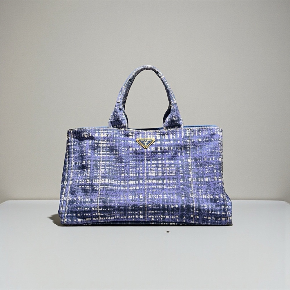 Prada Blue Checkered Tote Bag
